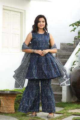 Blue printed cotton kurta-suits 4