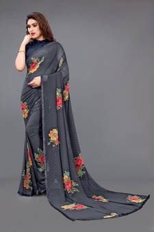 Black Printed Georgette Saree With Blouse