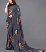 Black Printed Georgette Saree With Blouse