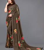 Brown printed georgette saree with blouse