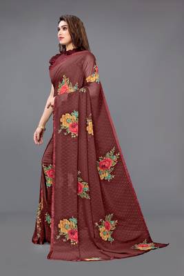 Maroon printed georgette saree with blouse 2