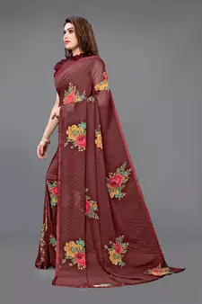 Maroon printed georgette saree with blouse