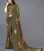 Green printed georgette saree with blouse