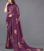 Wine Printed Georgette Saree With Blouse