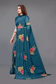Turquoise printed georgette saree with blouse