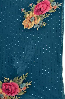 Turquoise printed georgette saree with blouse