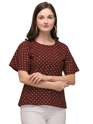 Wine printed crepe crop-tops 1