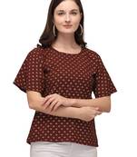 Wine printed crepe crop-tops