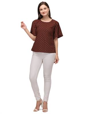 Wine printed crepe crop-tops 4