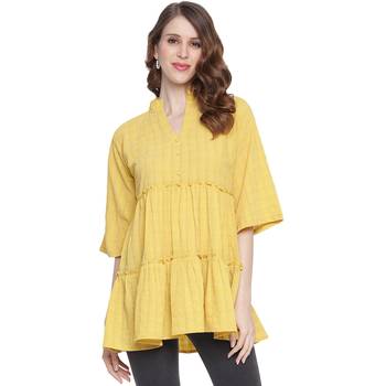 Yellow plain georgette long-tops 1