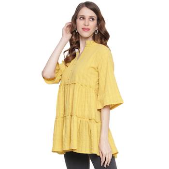 Yellow plain georgette long-tops 3