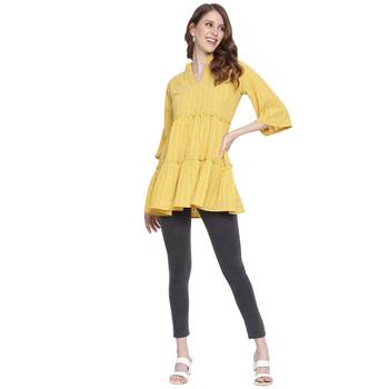 Yellow plain georgette long-tops 5