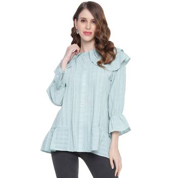 Blue plain georgette long-tops 1