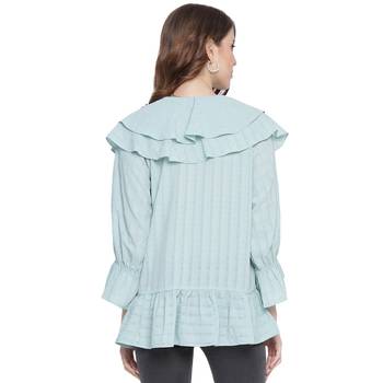 Blue plain georgette long-tops 2