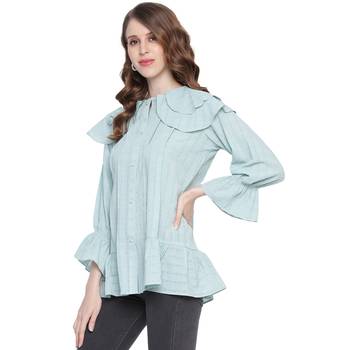 Blue plain georgette long-tops 3