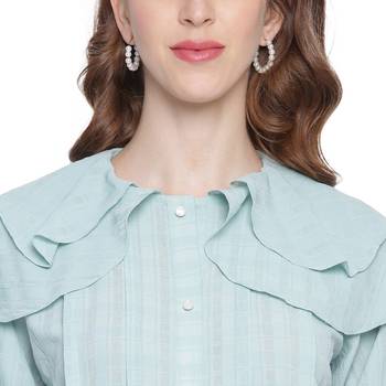 Blue plain georgette long-tops 4
