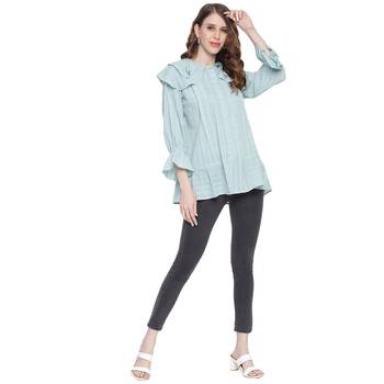 Blue plain georgette long-tops 5