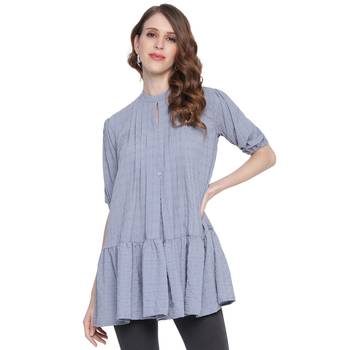 Grey plain georgette long-tops 1