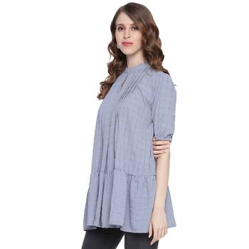 Grey plain georgette long-tops 3