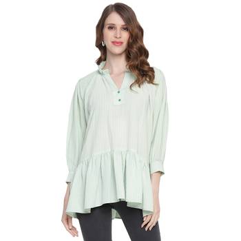 Green plain georgette long-tops 1