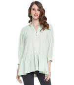 Green plain georgette long-tops