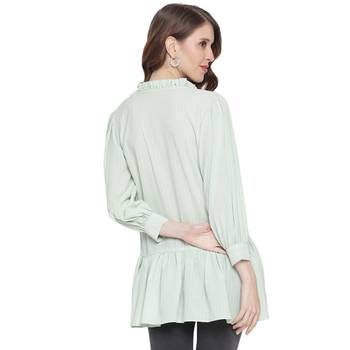 Green plain georgette long-tops 2