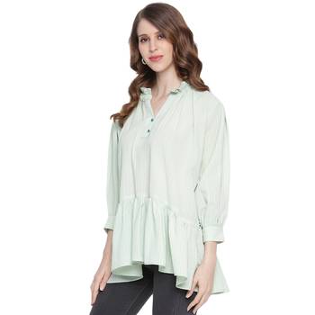 Green plain georgette long-tops 3