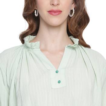 Green plain georgette long-tops 4