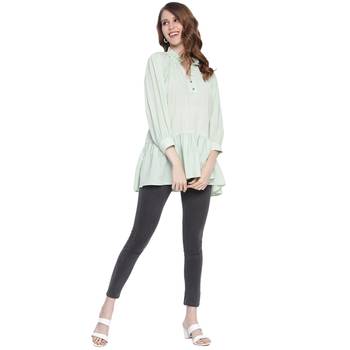 Green plain georgette long-tops 5
