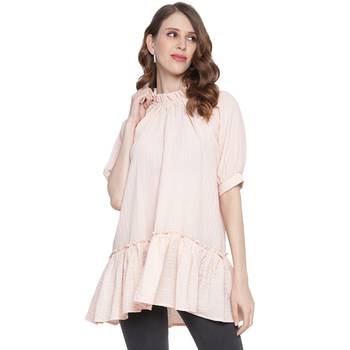Peach plain georgette long-tops 1