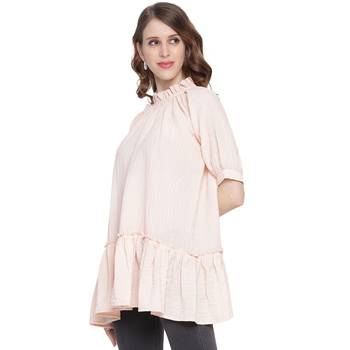 Peach plain georgette long-tops 3