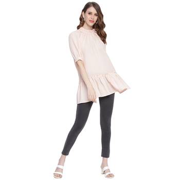 Peach plain georgette long-tops 5