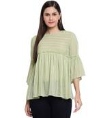 Green plain georgette long-tops