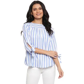 Blue printed crepe crop-tops 1