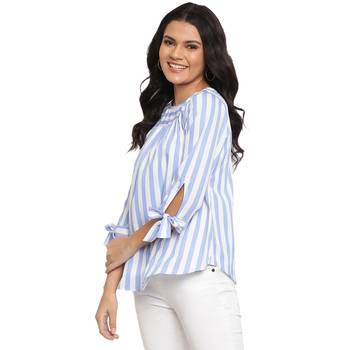 Blue printed crepe crop-tops 3
