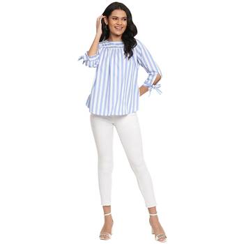 Blue printed crepe crop-tops 5
