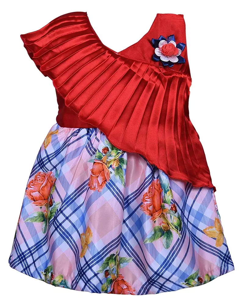 Red printed polyester kids-frocks