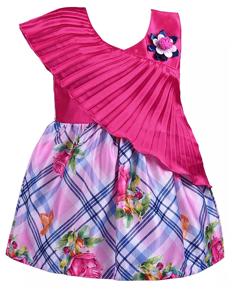 Pink printed polyester kids-frocks