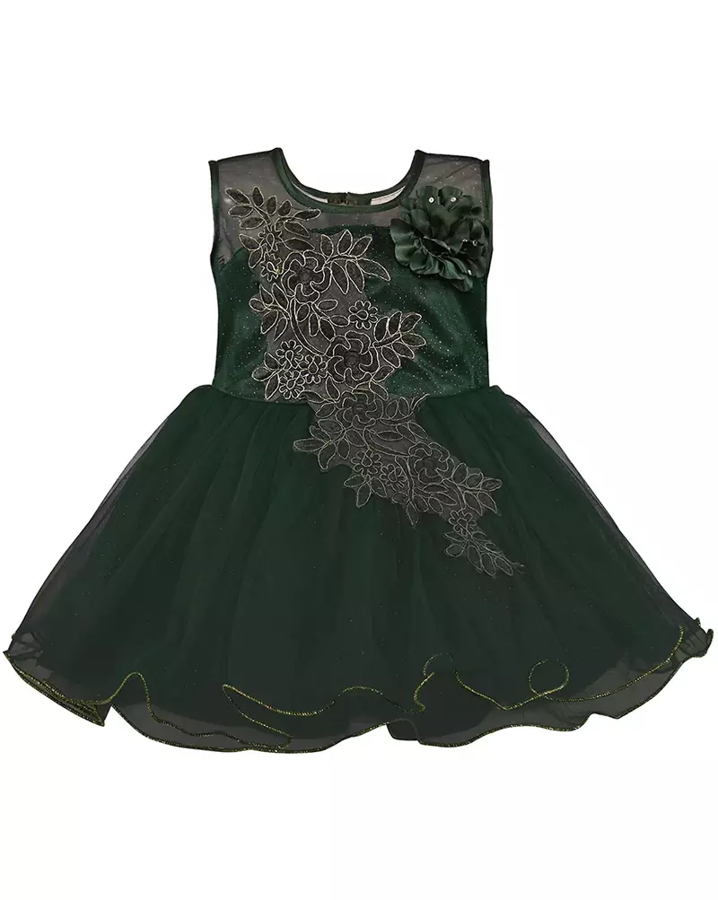Green printed polyester kids-frocks