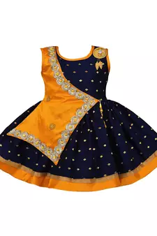 Orange printed silk kids-frocks