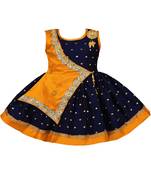 Orange printed silk kids-frocks