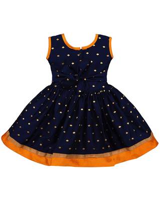 Orange printed silk kids-frocks 2