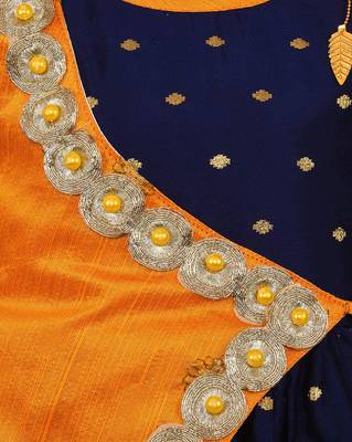 Orange printed silk kids-frocks 3