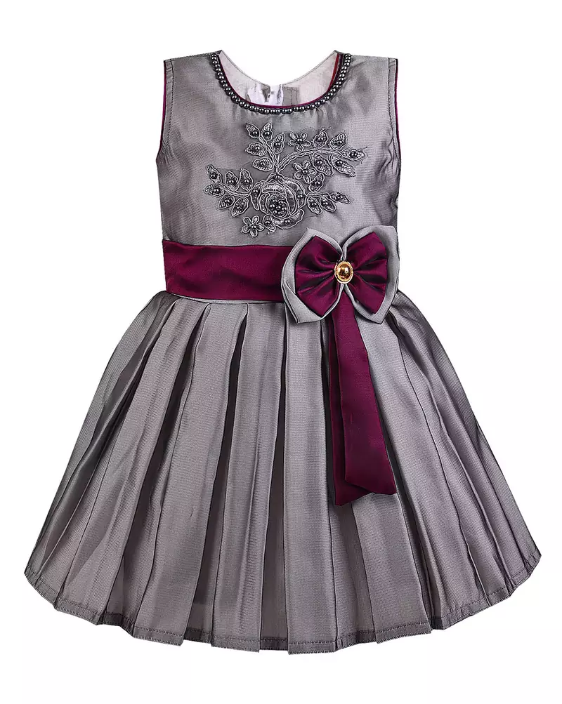 Silver printed polyester kids-frocks