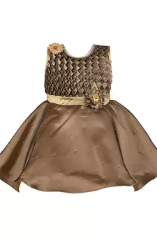 Brown printed polyester kids-frocks
