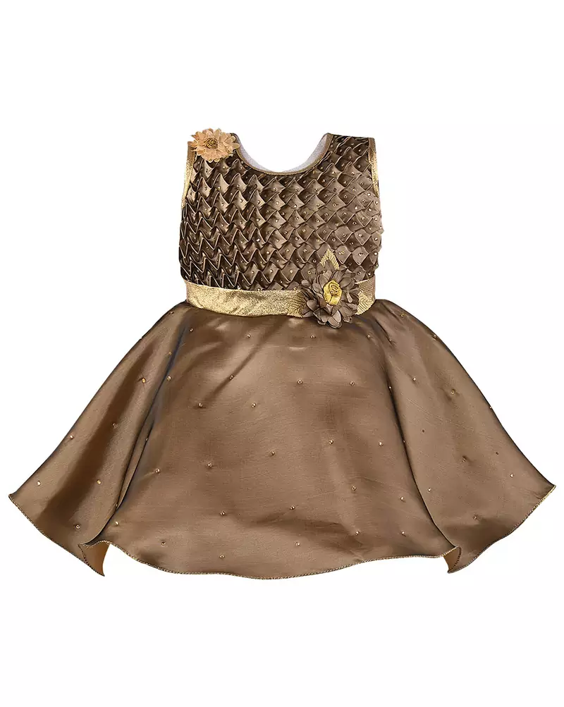 Brown printed polyester kids-frocks