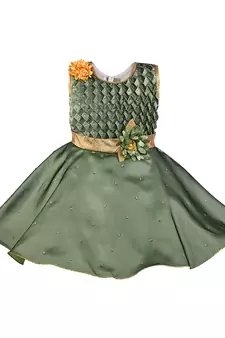 Green printed polyester kids-frocks
