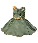 Green printed polyester kids-frocks