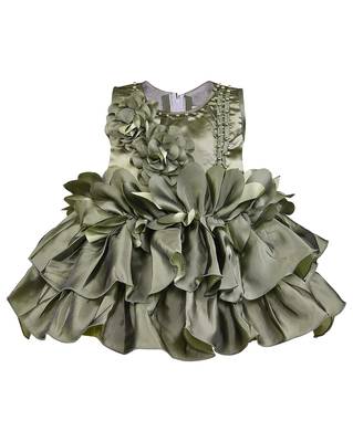 Green printed polyester kids-frocks 1