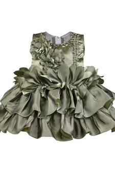 Green printed polyester kids-frocks